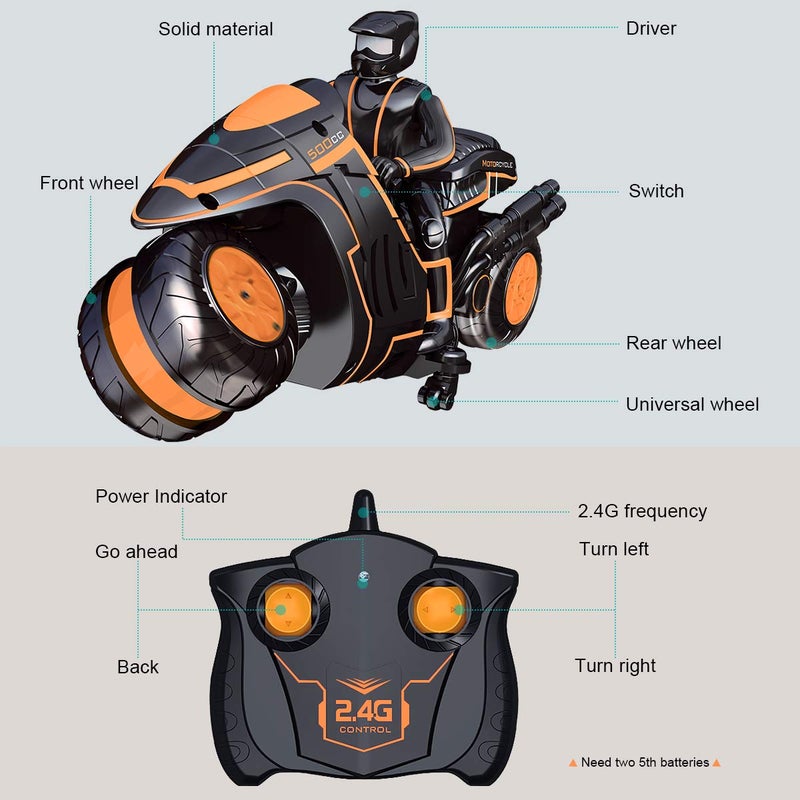Karoter Remote Control Motorcycles, 360Â° Spinning Action Rotating Drift Stunt Motorbike 2WD High Speed Rc Motorbikes 2.4Ghz Radio Control Motorcyle with Riding Figure Toys for Kids Boys - Image 5